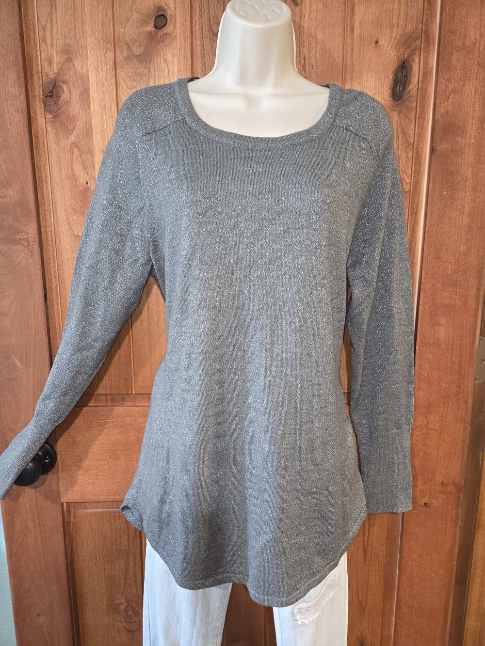 Apt. 9‎ Silver-Gray Scoop Neck Shimmer Sweater